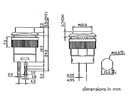 Trykkontakt - 1 pol OFF-(ON) m. Blå LED, 1A/250V (Ø16mm)