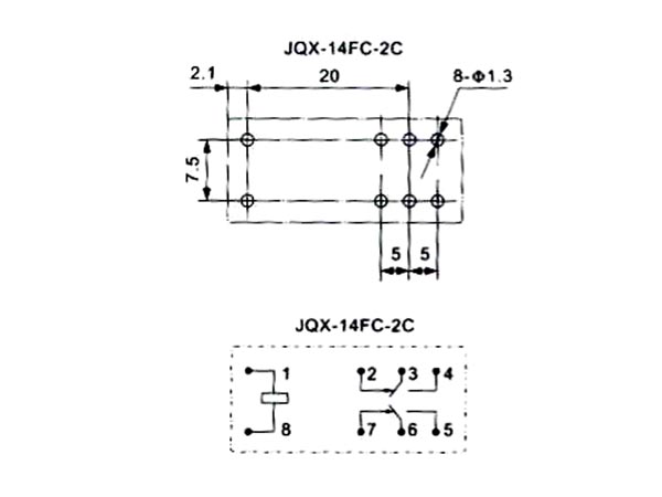 Vertikalt relæ - 6VDC / 5A, 2 x omskifter