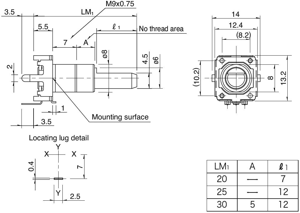Rotary Encoder - 24 trin, to-fase A og B, 25mm (6mm D aksel)