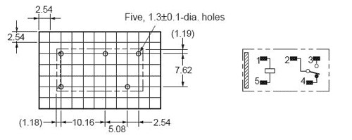 Miniature relæ - 12VDC / 5A, 1 x skifte (10x16x20mm)