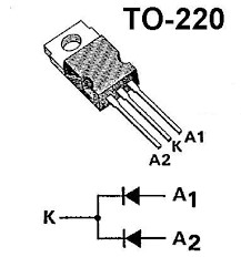 FEP16J Dobbeltdiode - 600V 16A 50ns (TO220)