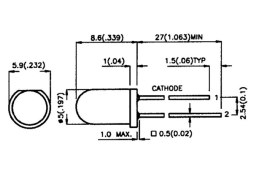 5mm std. LED - Rund, GUL diffus (15mcd, 60°)