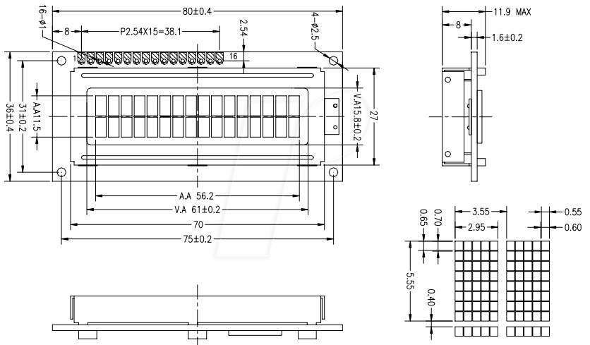 LCD 16x2 numerisk displaymodul - 5V
