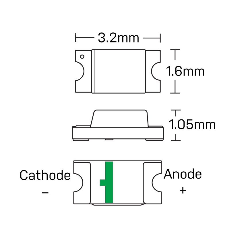 SMD LED - 1206 GRØN 12,5mcd (10 stk.)