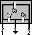 X2/Y2 støjdæmp. kondensator - 275Vac, Cx:100nF, Cy:2,2nF