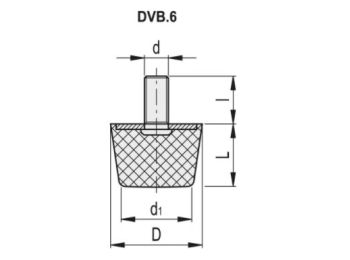 Vibrationsdæmp. gummifod - M8x16mm gevind, Ø32mm, konisk