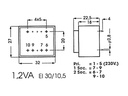 230V printtransformator - 1,2VA 1 x 9V / 133mA