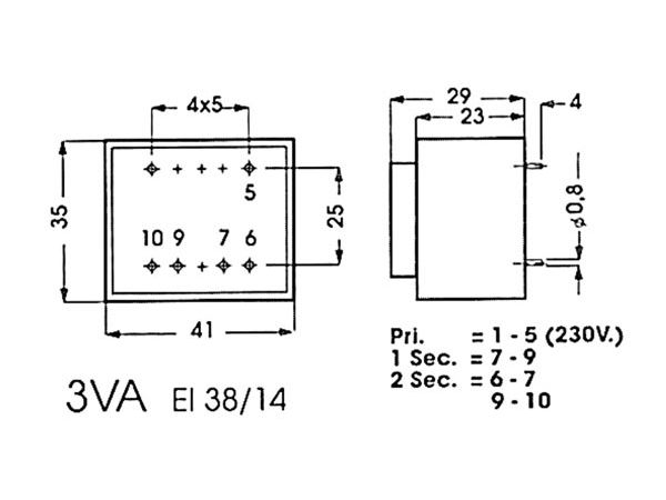 230V printtransformator - 3VA 1 x 12V / 250mA