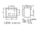 230V printtransformator - 1,8VA 2 x 9V / 2 x 100mA
