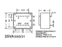 230V printtransformator - 25VA 2 x 24V / 2 x 521mA