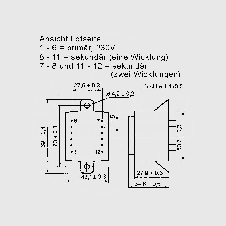 230V printtransformator - 5,5VA 2 x 24V / 2x0,114A