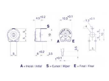 Vandret trimmepotmeter - 470kOhm, lille 10mm, skruetrækker