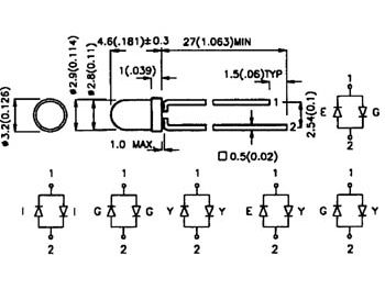 3mm LED - Bipolar Tofarve, RØD/GRØN, Diffus hvid hus (60°)