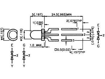 3mm LED - Tripolar RØD/GRØN hvid dif. (40mcd 60°)