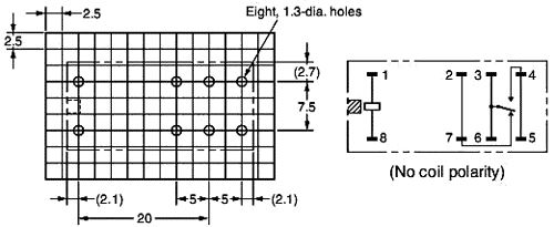 Vertikalt relæ - 12VDC 16A, 1 x omsk. (SPDT), 8-ben (5mm)