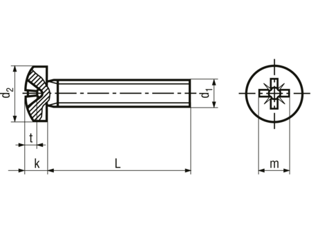 Maskinskrue, panhoved - M5x60mm, pozidriv PZ2 (10 stk.)