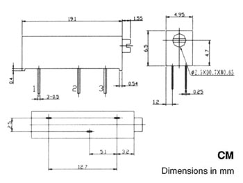 Multiturn trimmepotmeter - 20kOhm, 19mm, 750mW, ±10%
