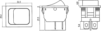 Vippekontakt - 2P OFF-ON, 250V/10A, Gul lys