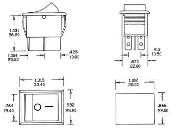 Vippekontakt - 2P OFF-ON, 10A 250V, Grøn lys (30,4x22,2mm)