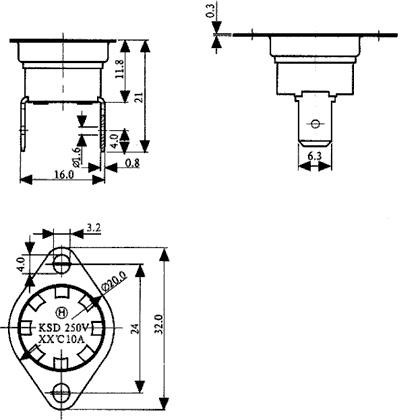 Termostat m. autoreset - NC slår fra v. 80°C, 10A