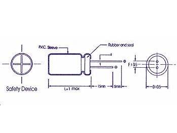 1uF / 50V Lodret elektrolyt, Ø5x11mm (85°C)