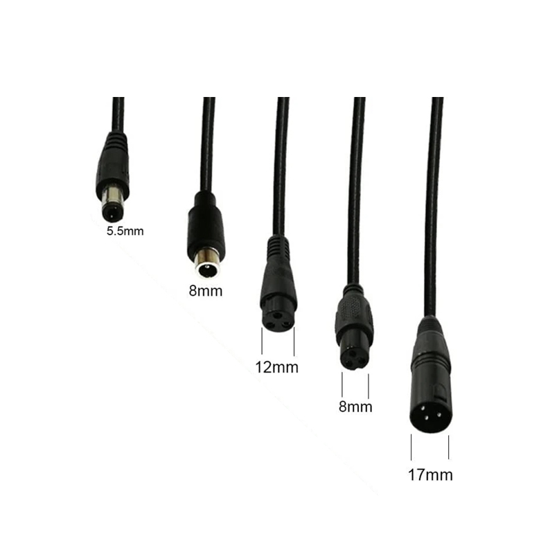 Lithium batterilader til 42Vdc (36V) / 2A, 5 DC stik, Sort