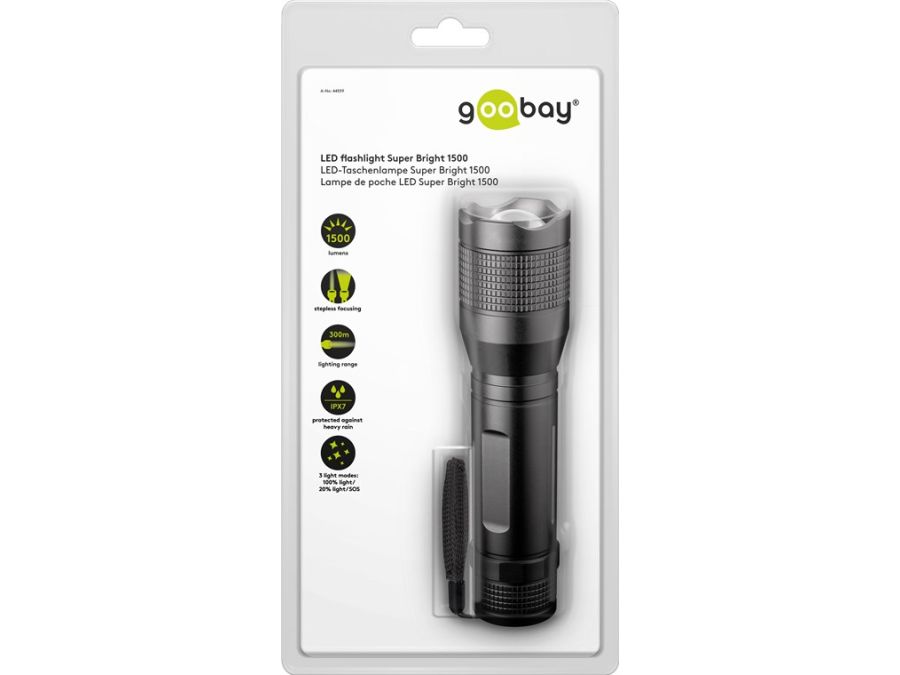 LED lommelygte - 20W, 1500lm / 300m  (IPx7)