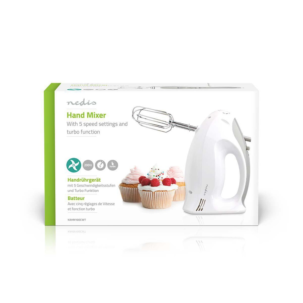 Håndmixer - 200W, 5 hastigheder, Turbofunktion, Hvid