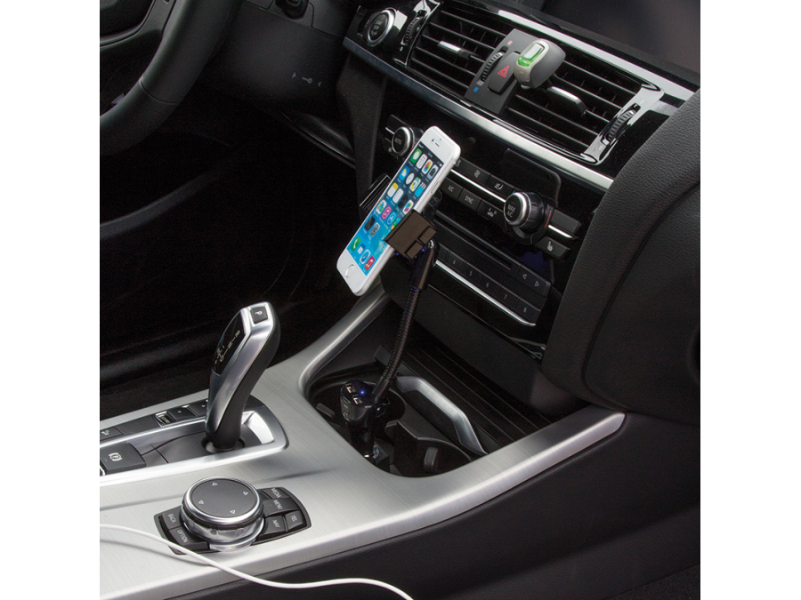 Svanehals billader/holder til smartphone - 2 x usb