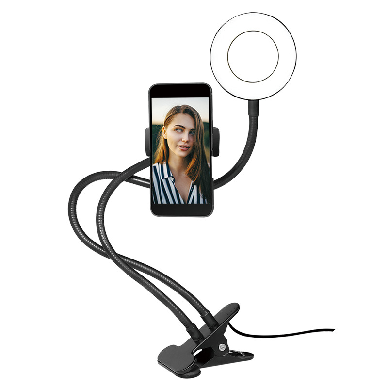 Smartphone holder med LED ringlys - Ø8,5cm, 24 LEDs, 5V / 2A