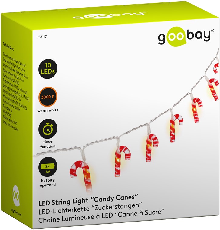 LED lyskæde - 10 x "Slikstokke" (1,2m)