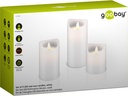 LED bloklys - flamme-effekt, timer, Hvid (3 stk.)