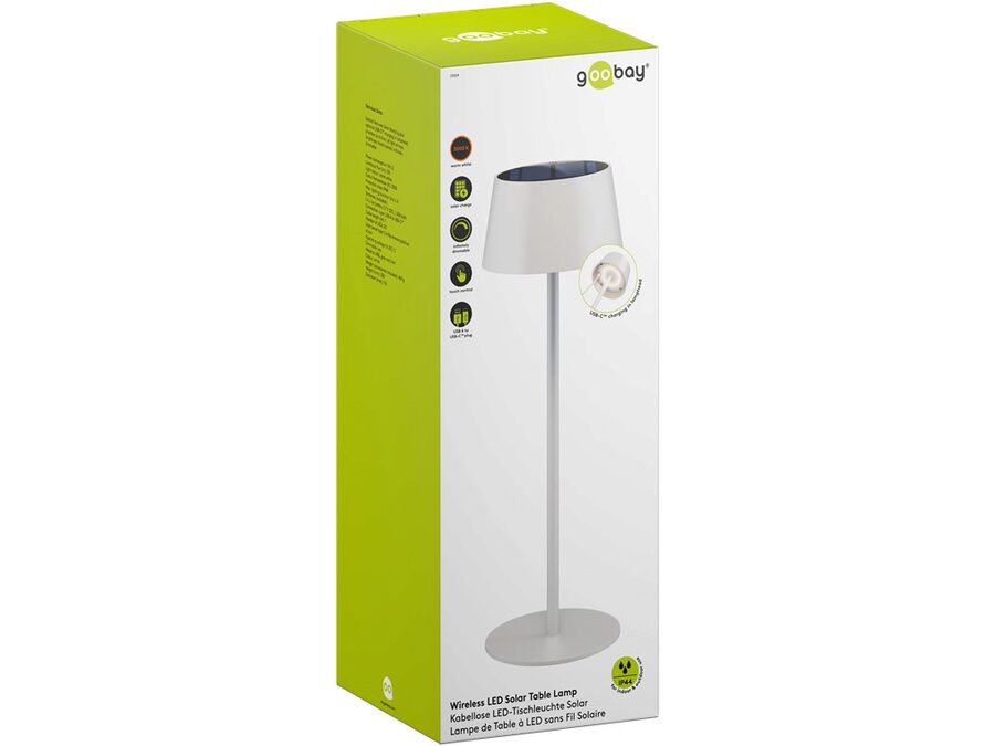 Trådløs LED solar bordlampe, hvid (IP44)