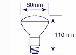 R80 spotpære - 60W / 230V, E27, GUL