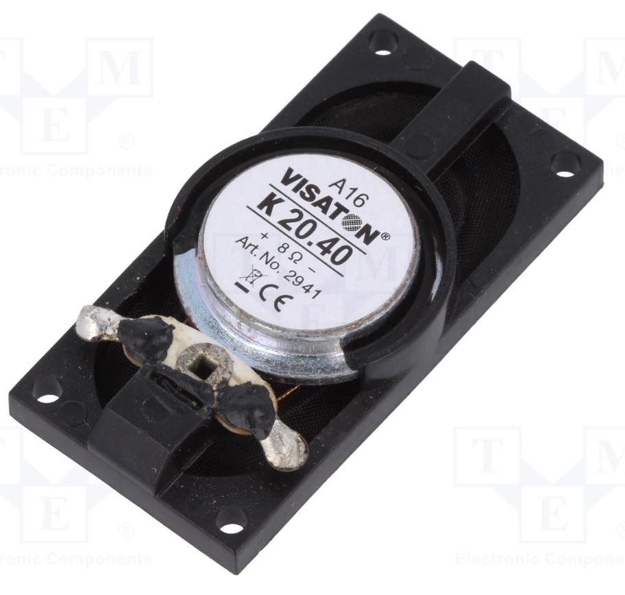 Miniature højttalerelement - 1W, 8ohm, 40x20x8mm (IP64)
