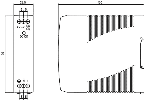 DIN-skinne strømforsyning, 12VDC 10W 0,84A