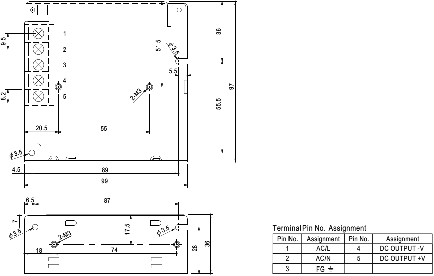 Strømforsyning til indbygning - 24VDC / 2,2A / 52,8W