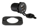 USB biladapter til panelmontage - 12/24V ind > 2 x USB 5V ud
