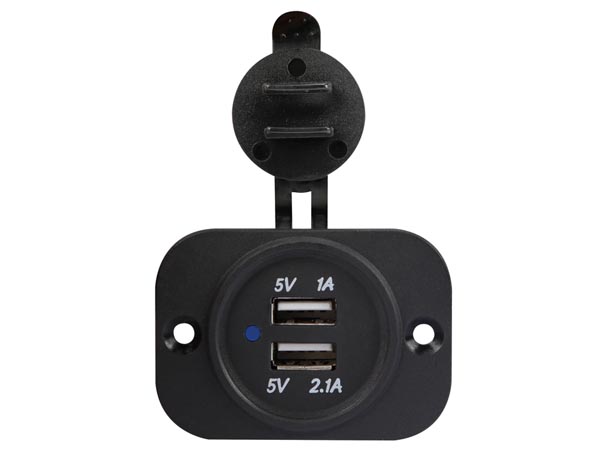 USB biladapter til panelmontage - 12/24V ind > 2 x USB 5V ud
