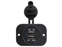 USB biladapter til panelmontage - 12/24V ind > 2 x USB 5V ud
