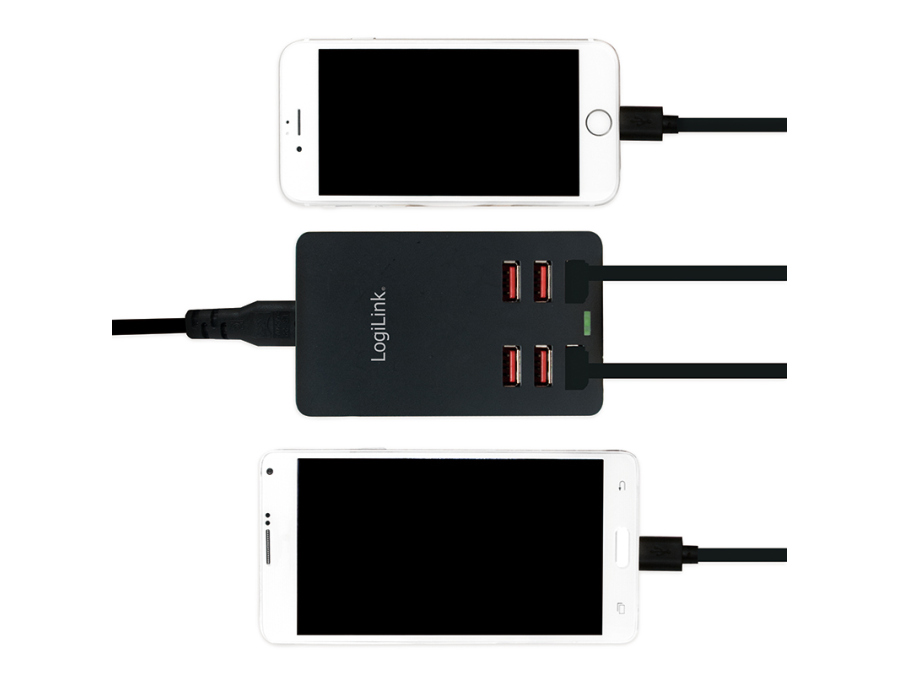 USB ladestation - 6 x 5V/2,4A (maks. 6,4A), Sort