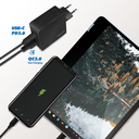 USB netadapter - 1xUSB-C PD (18W) + 1xUSB-A, Sort (3A)