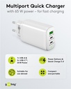 USB-C PD netadapter - 1xUSB-A, 2xUSB-C, 65W/3A, Hvid