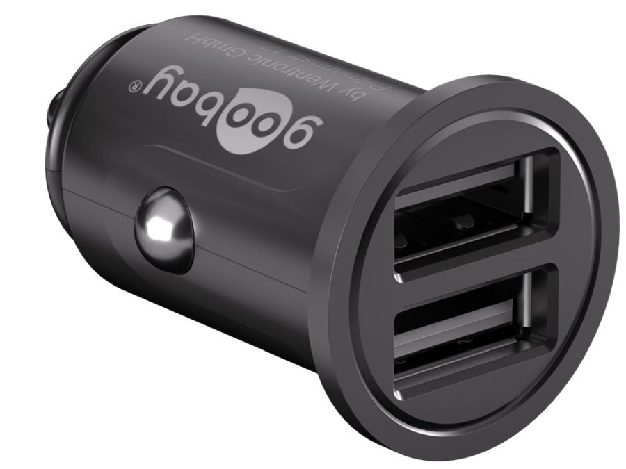 Dobbelt USB billader - 2 x USB A hun (4,8A), Sort