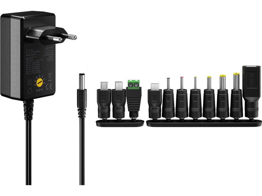 Universal netadapter - 5-15V, 36W (2.4A), Sort (11 stik)
