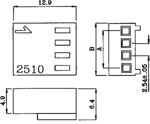 Ledning-til-print stikhus - NS25, 5pol (1x5) hun 2,54mm