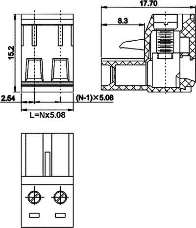 Indstik Skrueterminal - 3P hun, 5,08mm 300V/15A