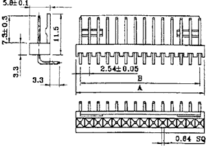 Printfatning - NS25, 4pol (1x4) han 90° 2,54mm benafst.