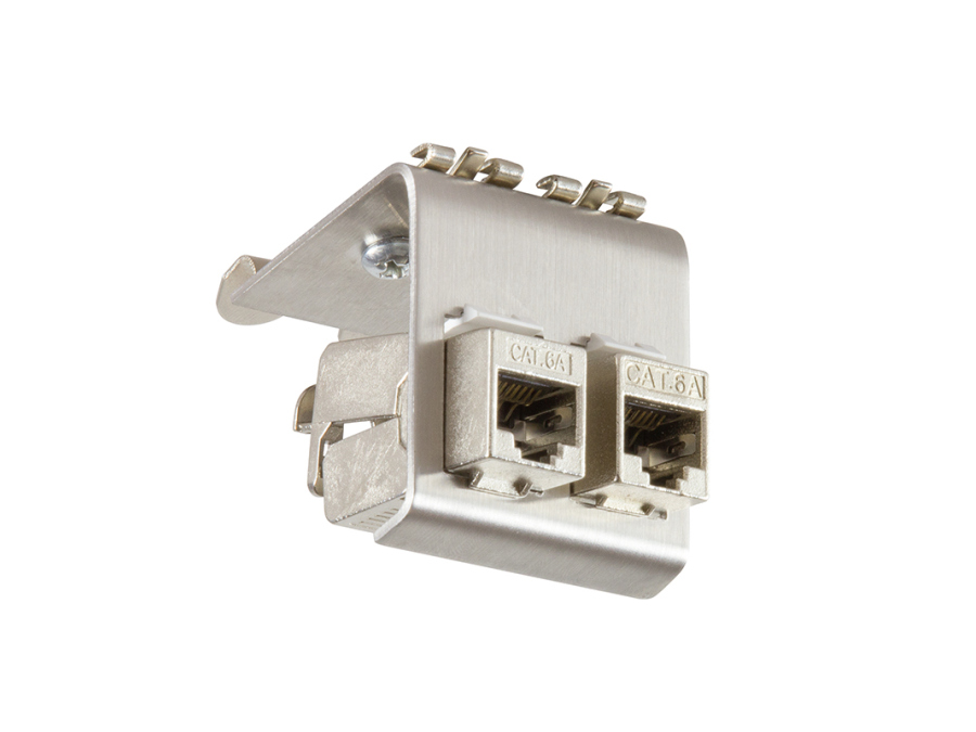 DIN-skinne adapter til 2x RJ45 Keystone modul, metal