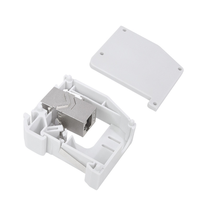 DIN-skinne adapter m. 2 x RJ45 CAT6a keystone fatning, plast
